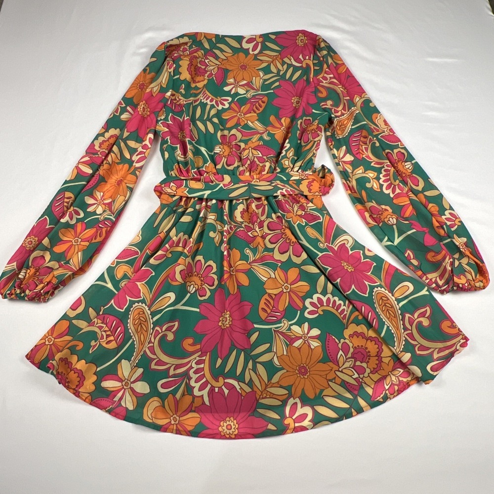Baltic Born Newark Floral Mini Dress Multicolor Boho Retro Chiffon Small - Picture 12 of 12